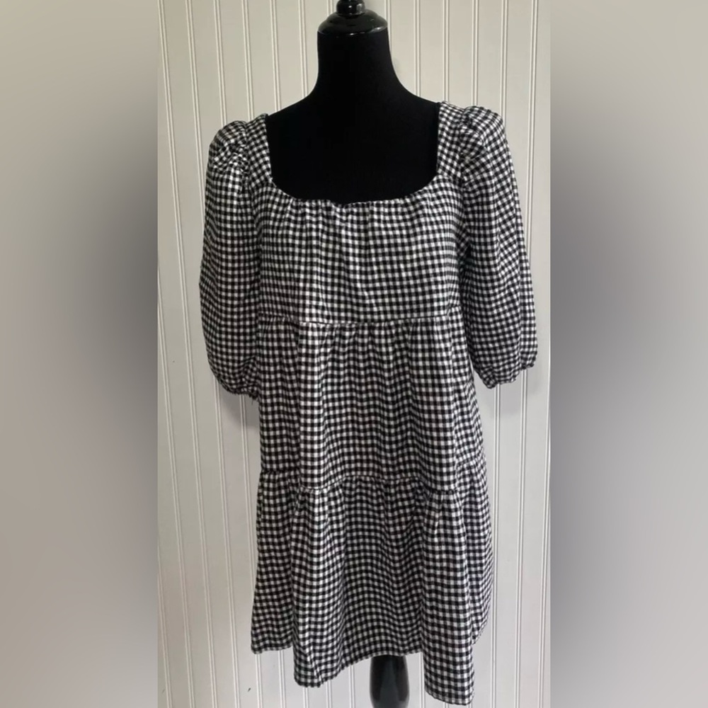 Harper Heritage Francesca's Buffalo Plaid Dress Size M Black White Cottagecore